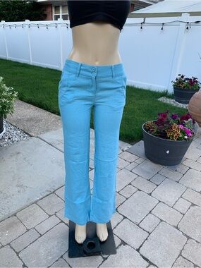 La Naturelle Light Blue Linen-Blend Flare Pants size S